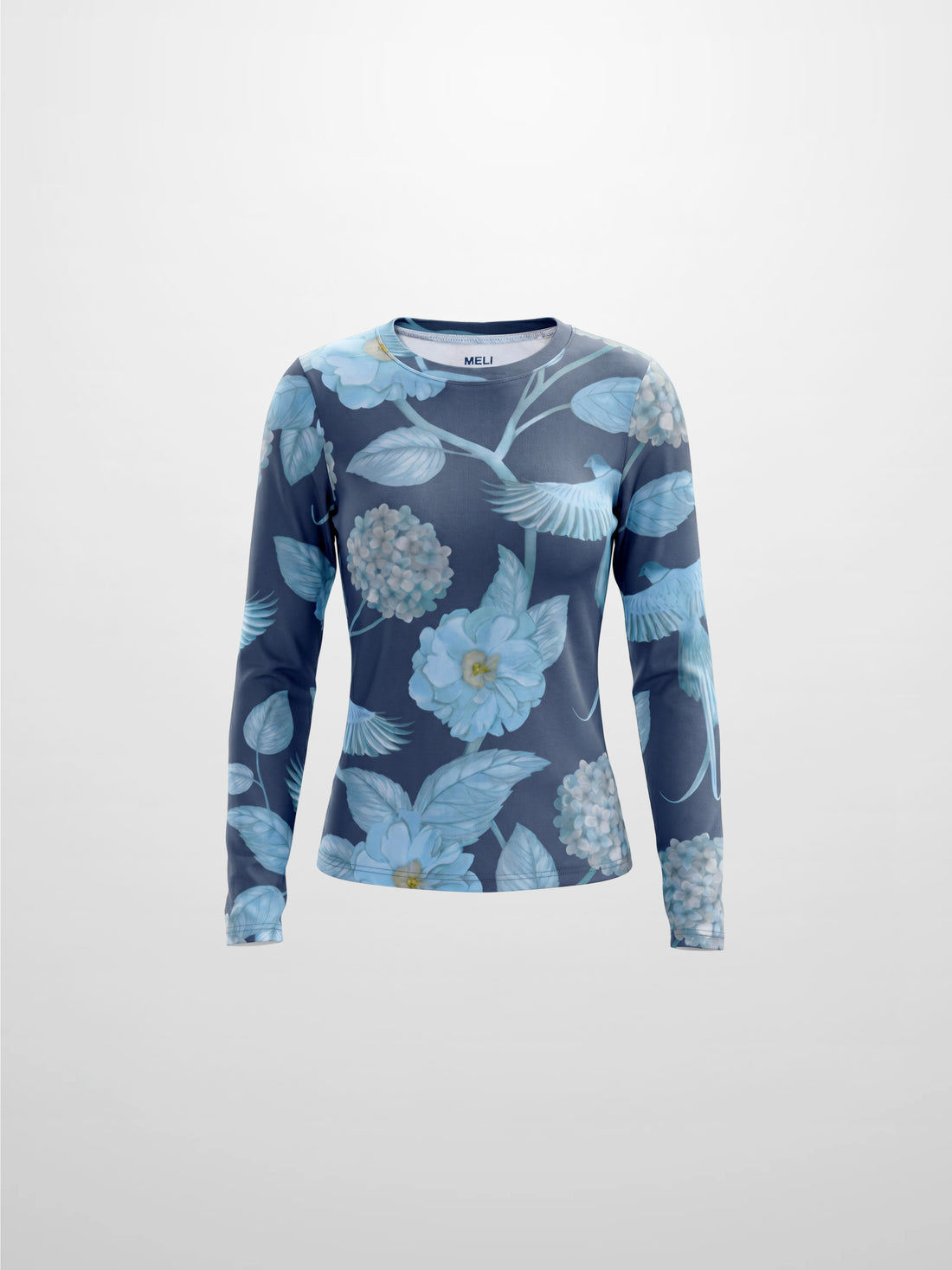 Basic Printed T-shirt-Light Blue Flowers