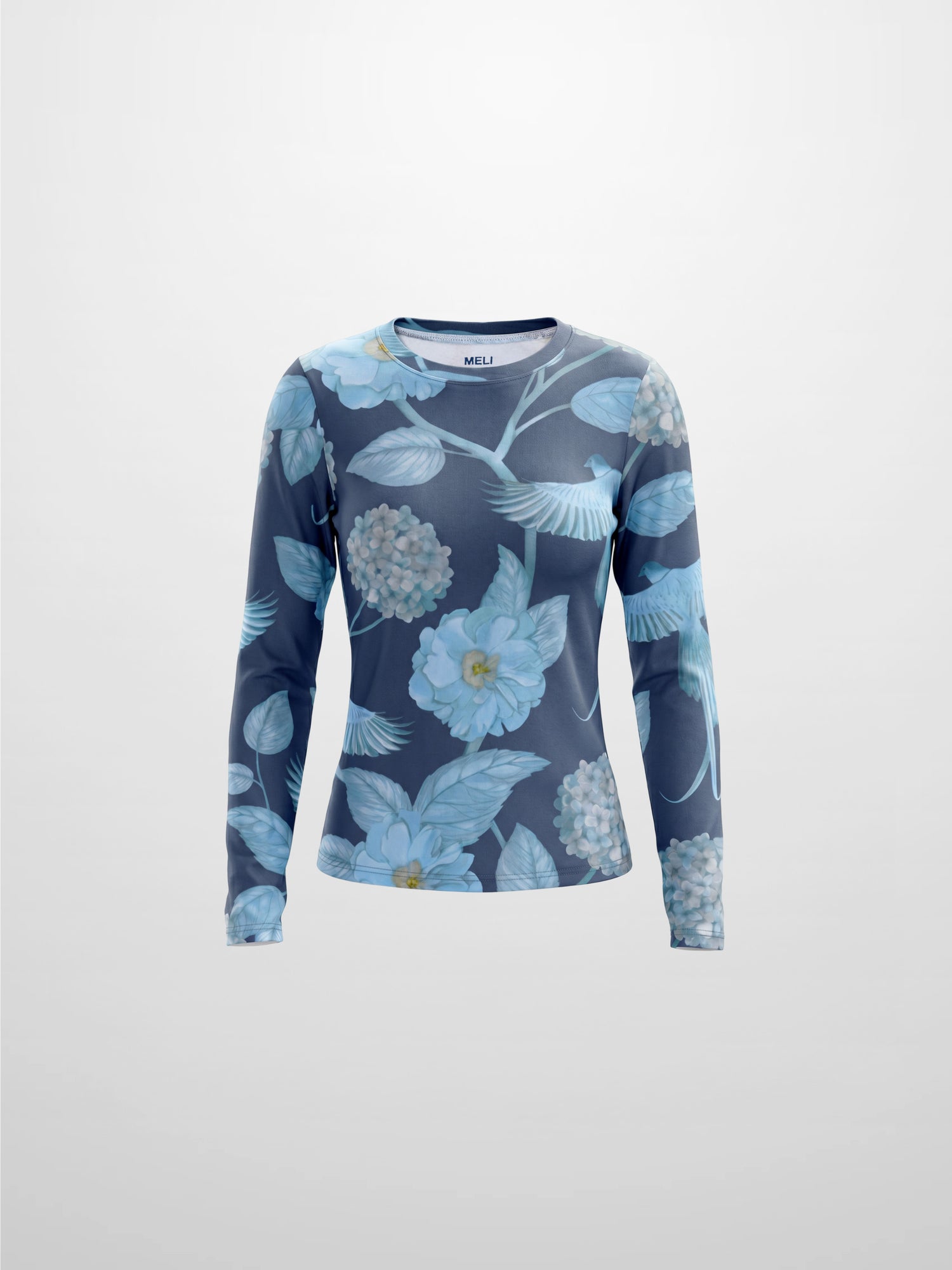 Basic Printed T-shirt-Light Blue Flowers