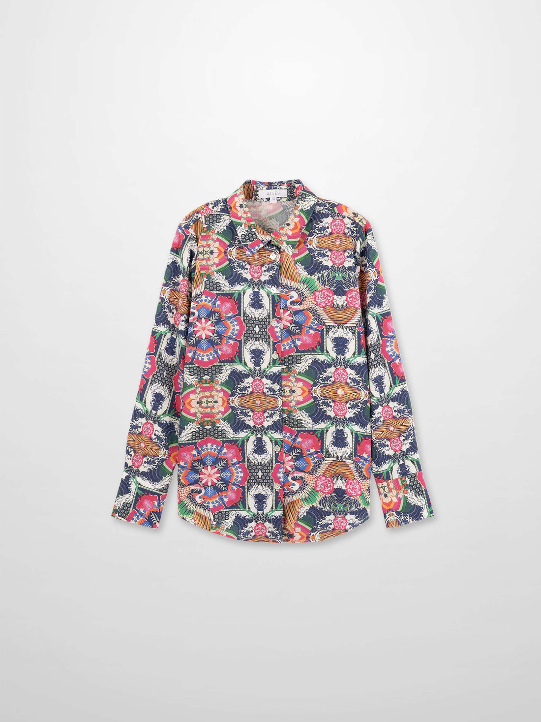 Printed Crinkle Button Down Blouse-Mosaic