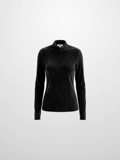 Textured Velour Turtleneck - Black