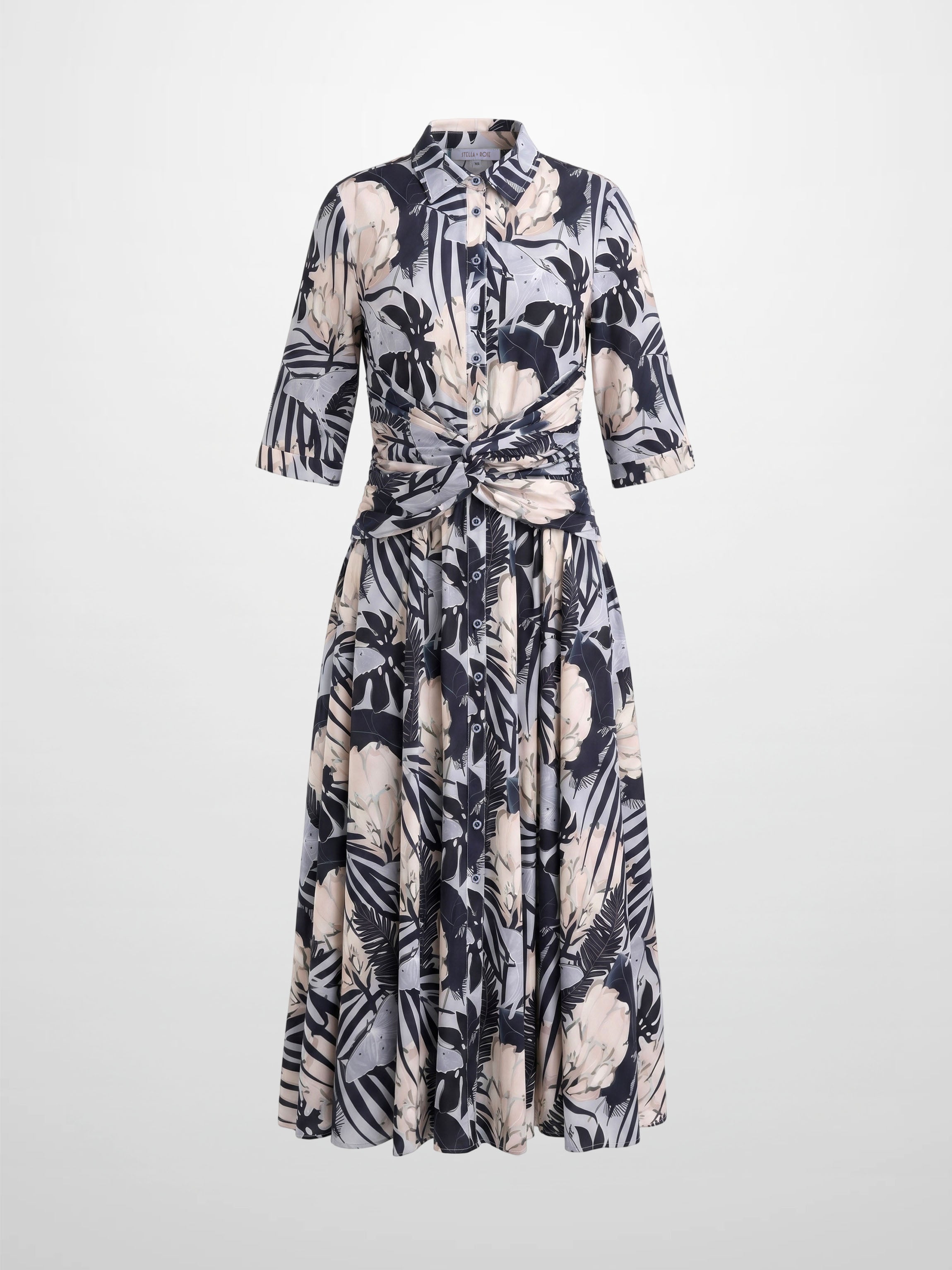 Ruched Knot Dress-Floral