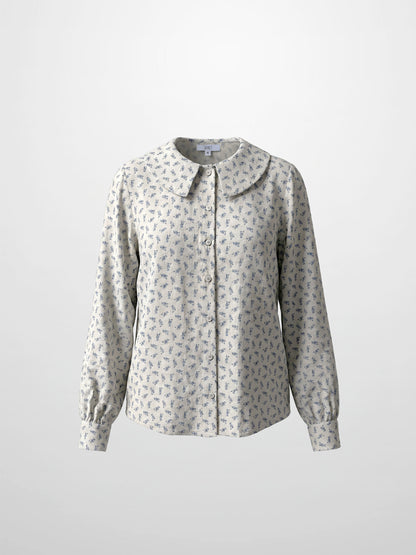 Peter Pan Collar Blouse-Grey Floral
