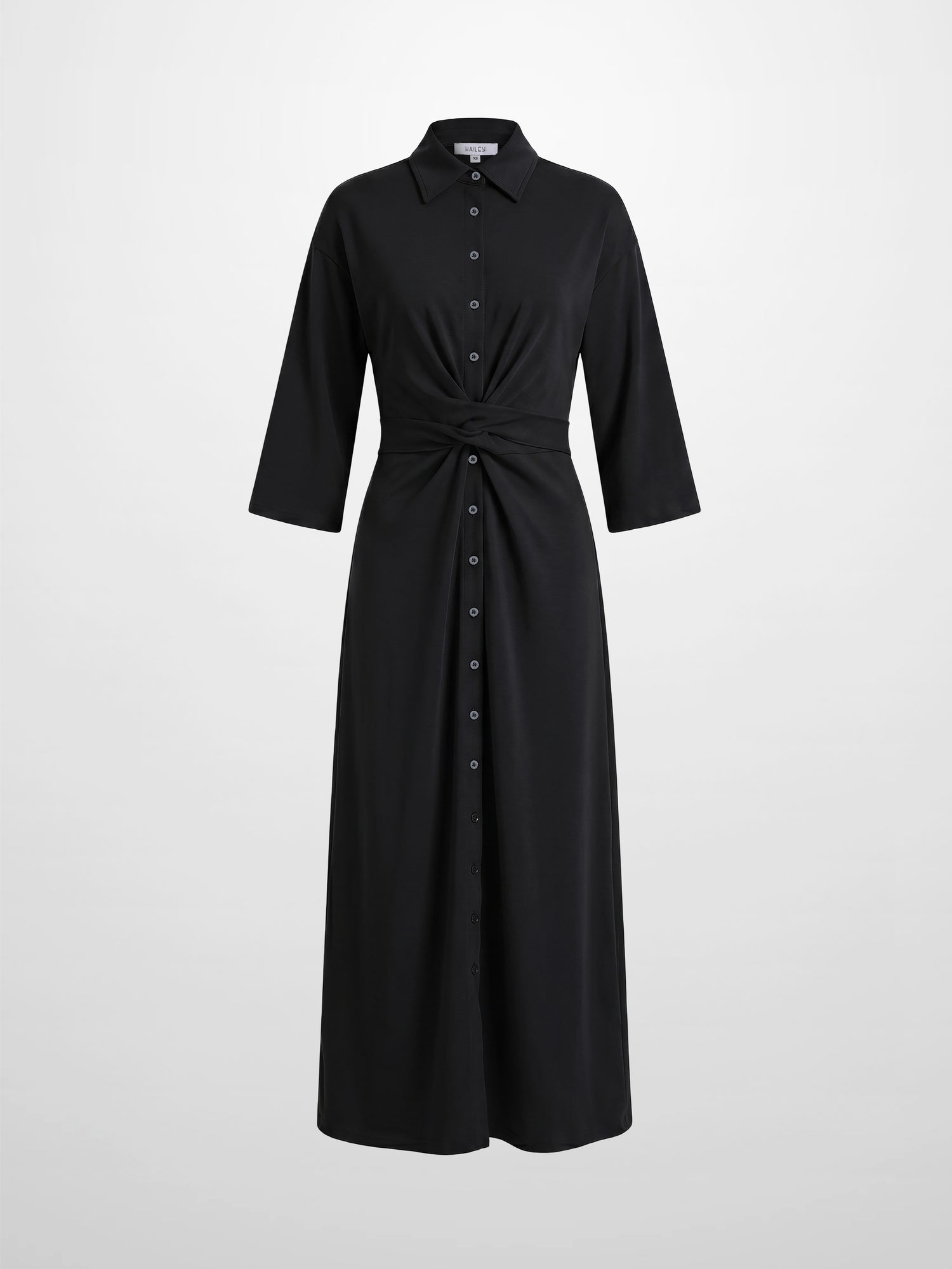 Waist Tie Button Down T-Shirt Dress-Black