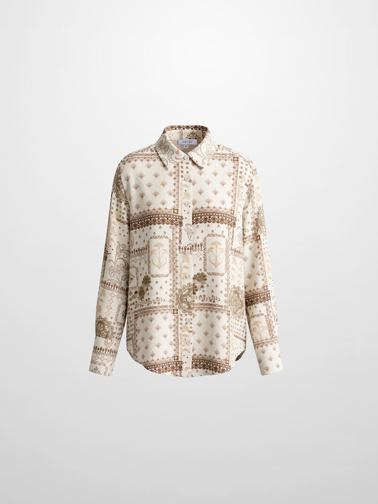 Button Down Collared Blouse-Brown Bandana