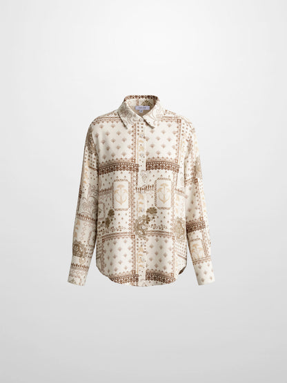 Button Down Collared Blouse-Brown Bandana