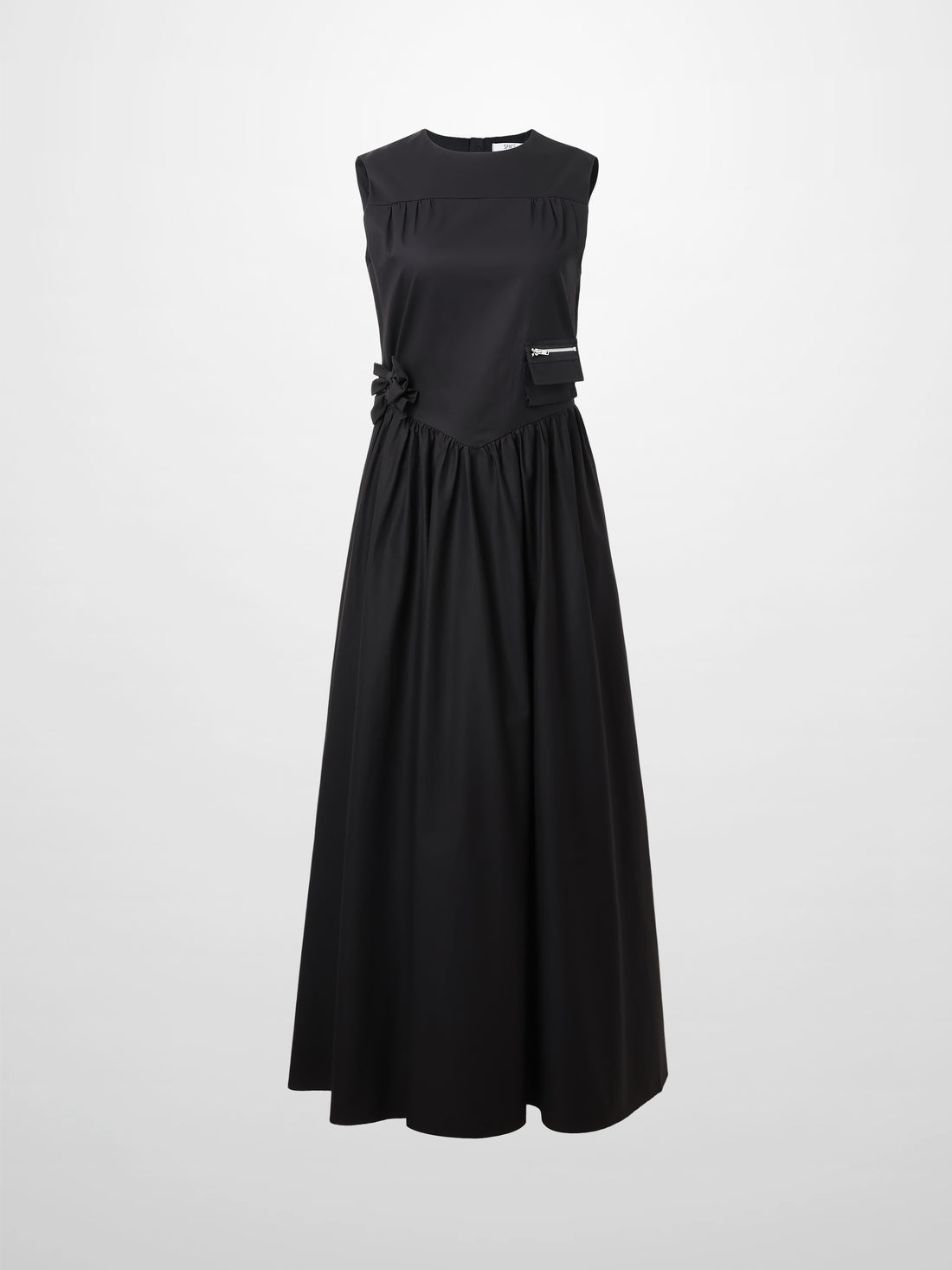 V Gathered Waist Jumper-Black