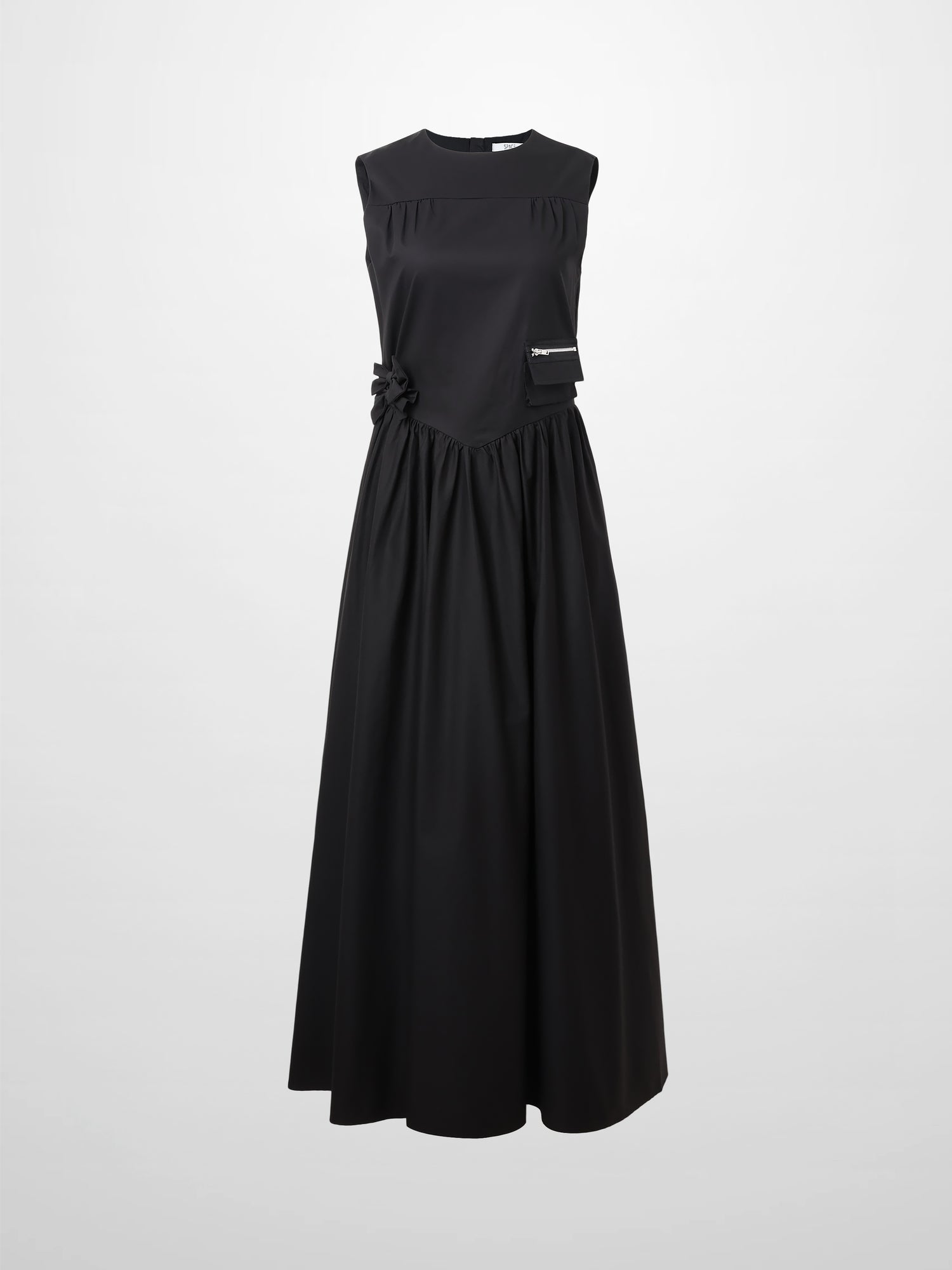 V Gathered Waist Jumper-Black