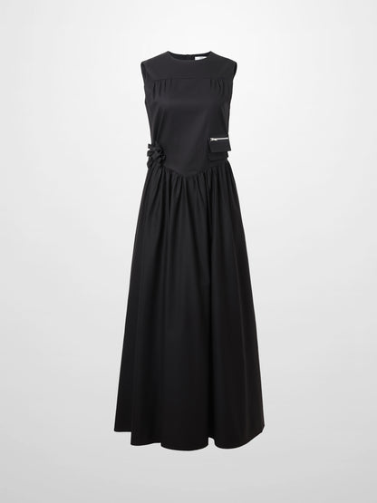 V Gathered Waist Jumper-Black