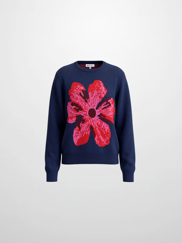 Flower Design Sweater - Blue