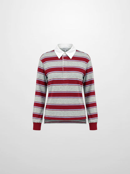 Wide Stripe Rugby T-Shirt-Grey Stripe