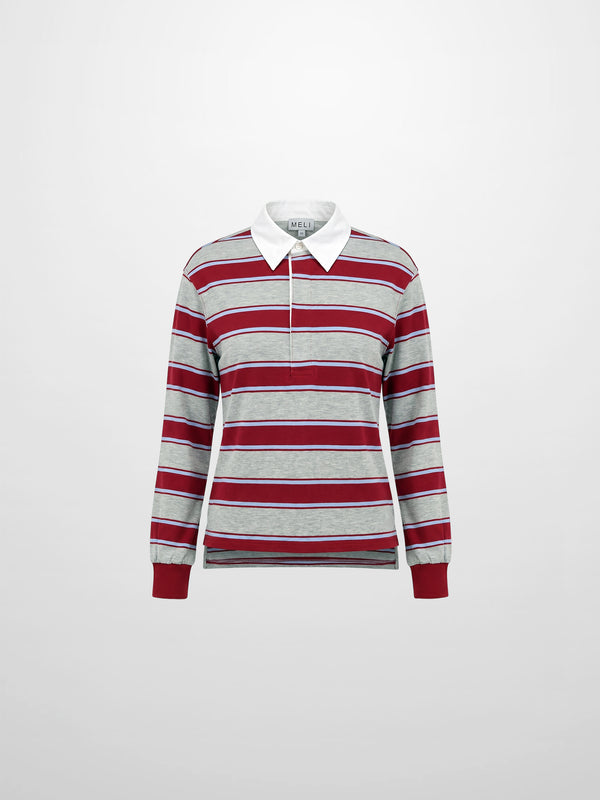 Wide Stripe Rugby T-Shirt-Grey Stripe