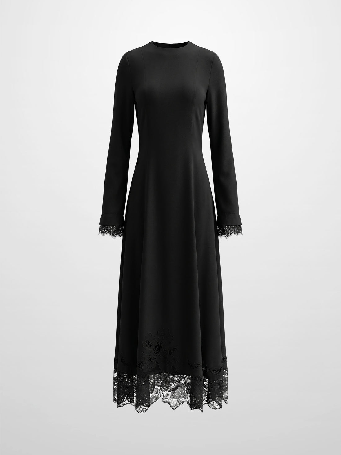 Lace Trim Crepe Dress-Black