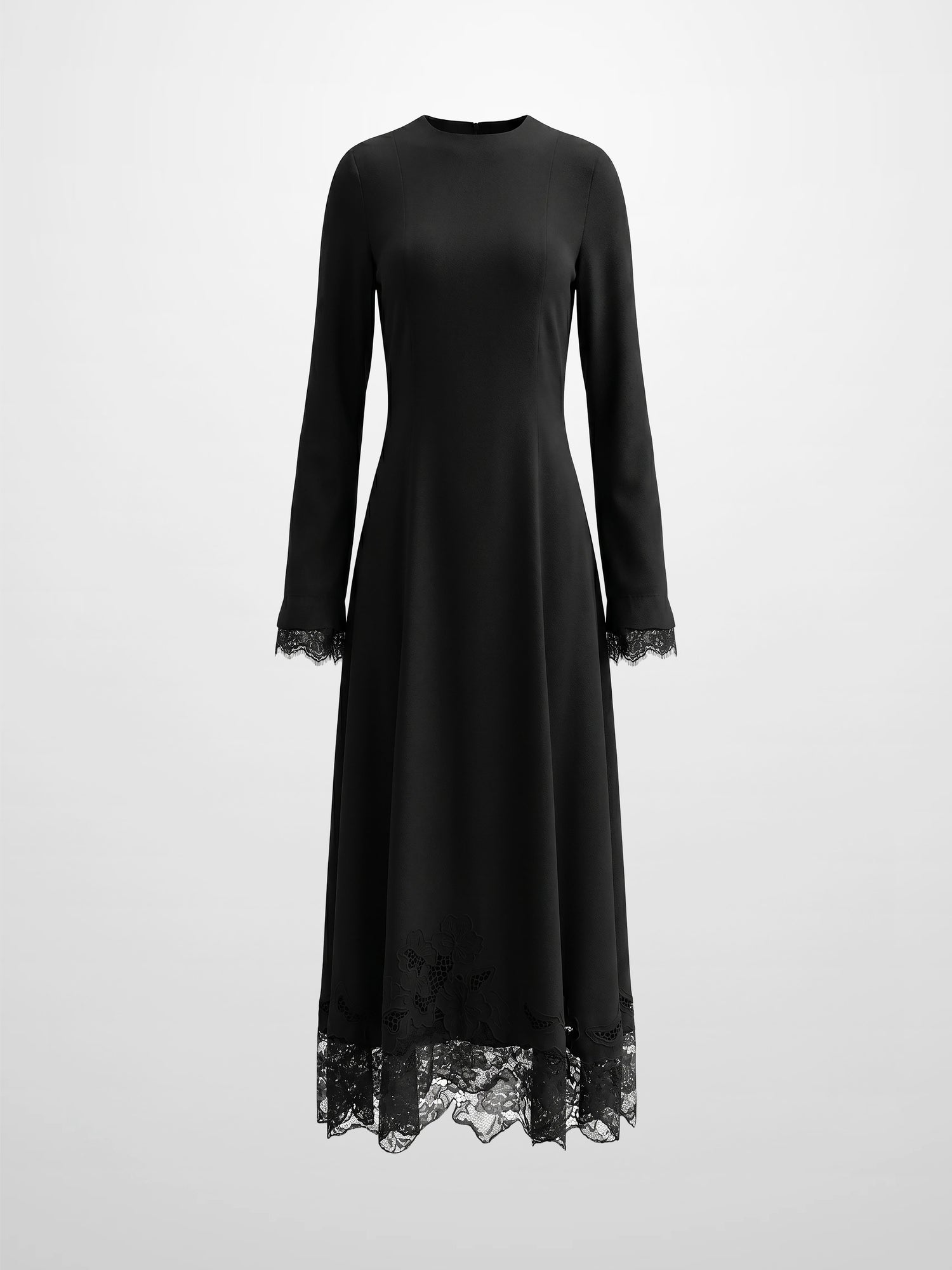 Lace Trim Crepe Dress-Black