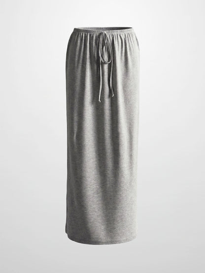 Straight Maxi Drawstring T-Shirt Skirt-Grey
