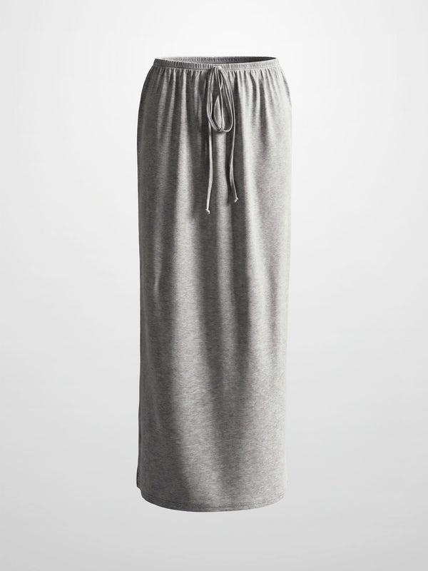 Straight Maxi Drawstring T-Shirt Skirt-Grey
