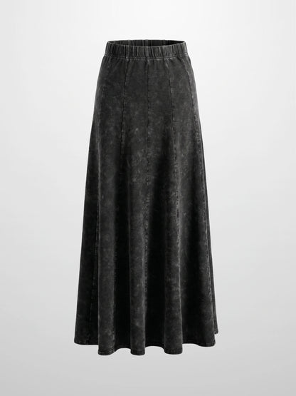 Paneled Flare Skirt 37"-Black Wash