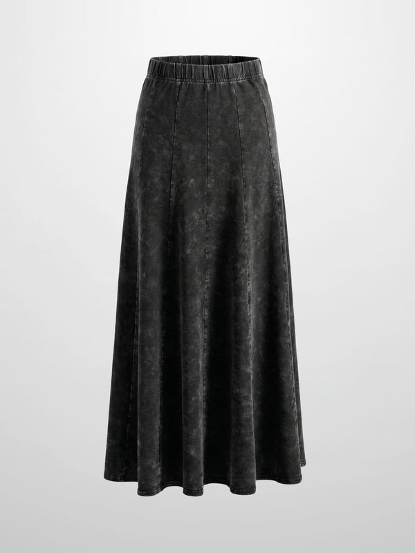 Paneled Flare Skirt 37"-Black Wash