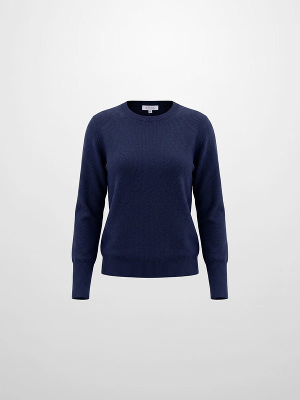 High Cuff Crew Sweater-Navy