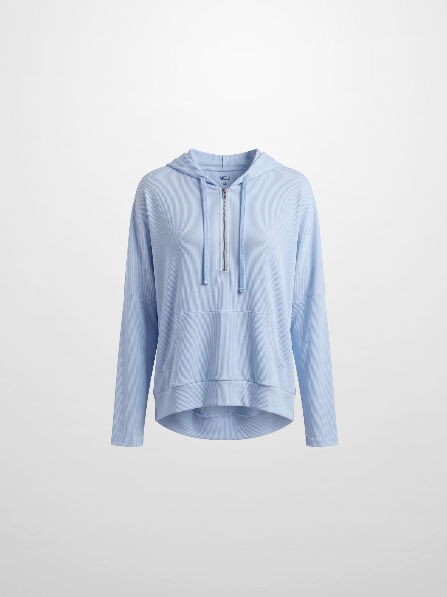 Ribbed Half Zip Hoodie Tee-Baby Blue