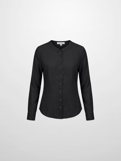 High V Neck Blouse-Black