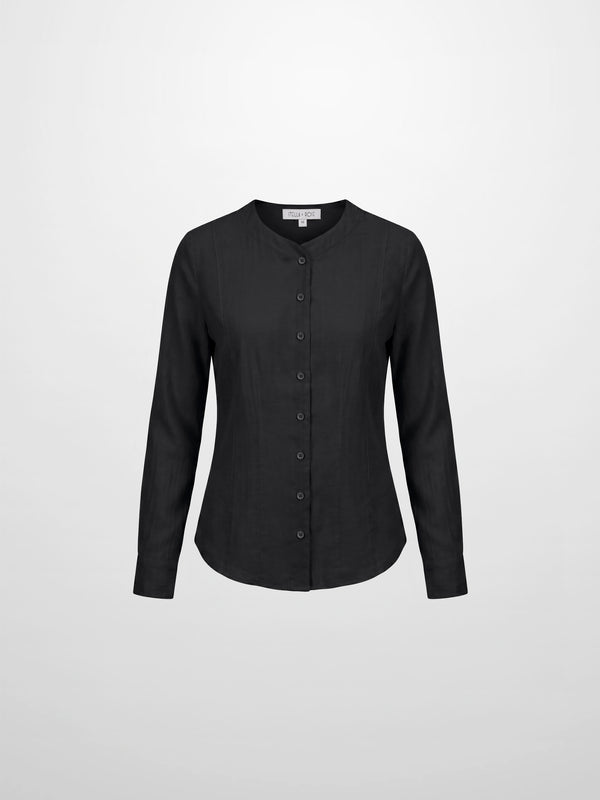 High V Neck Blouse-Black
