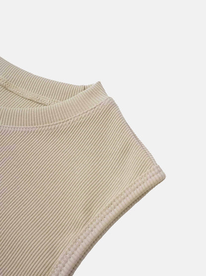 RIBBED CREW SLEEVELESS SHELL-TAN