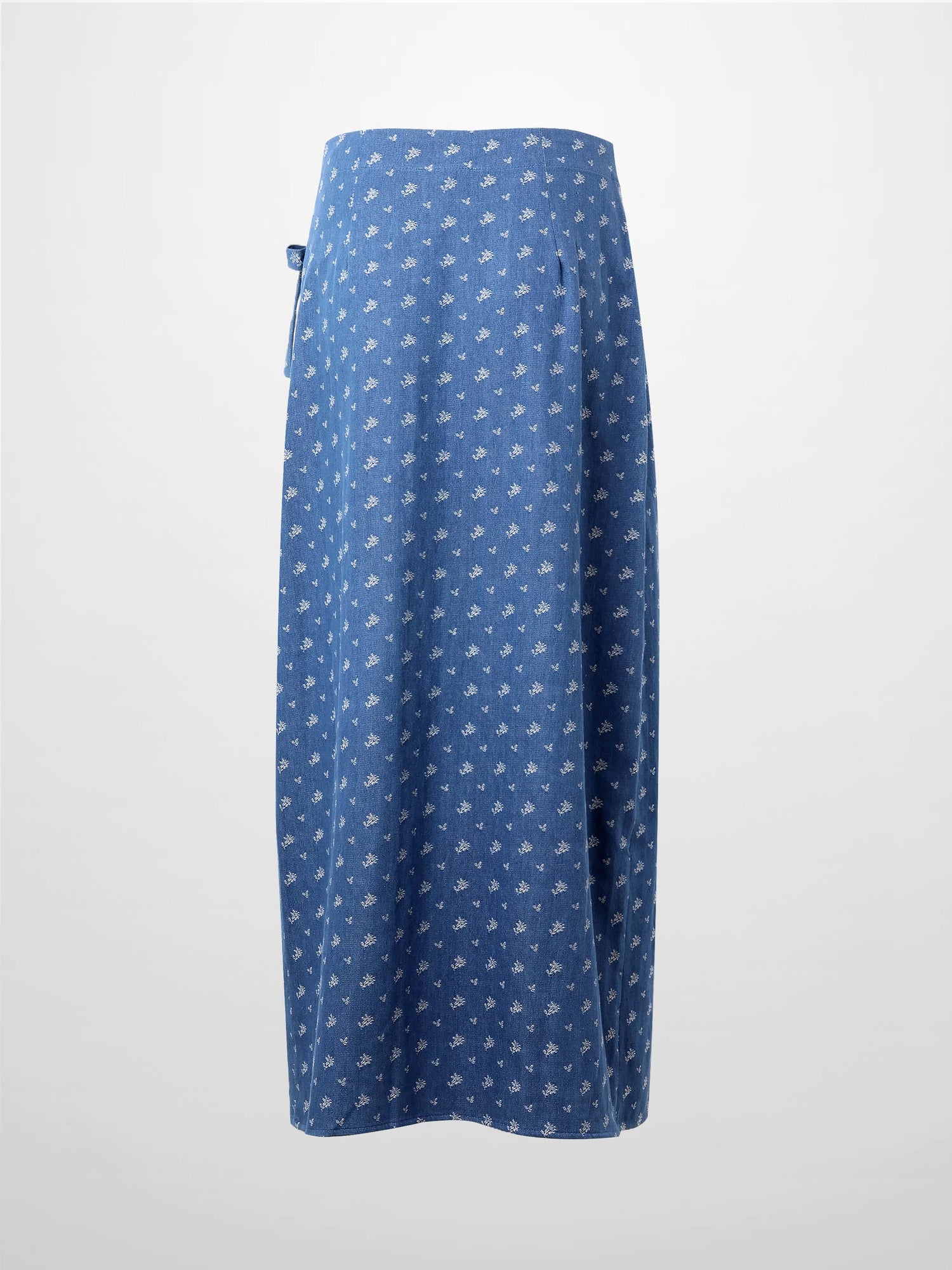 Mock Wrap Edged Detail Skirt-Blue Floral