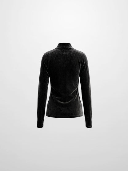 Textured Velour Turtleneck - Black