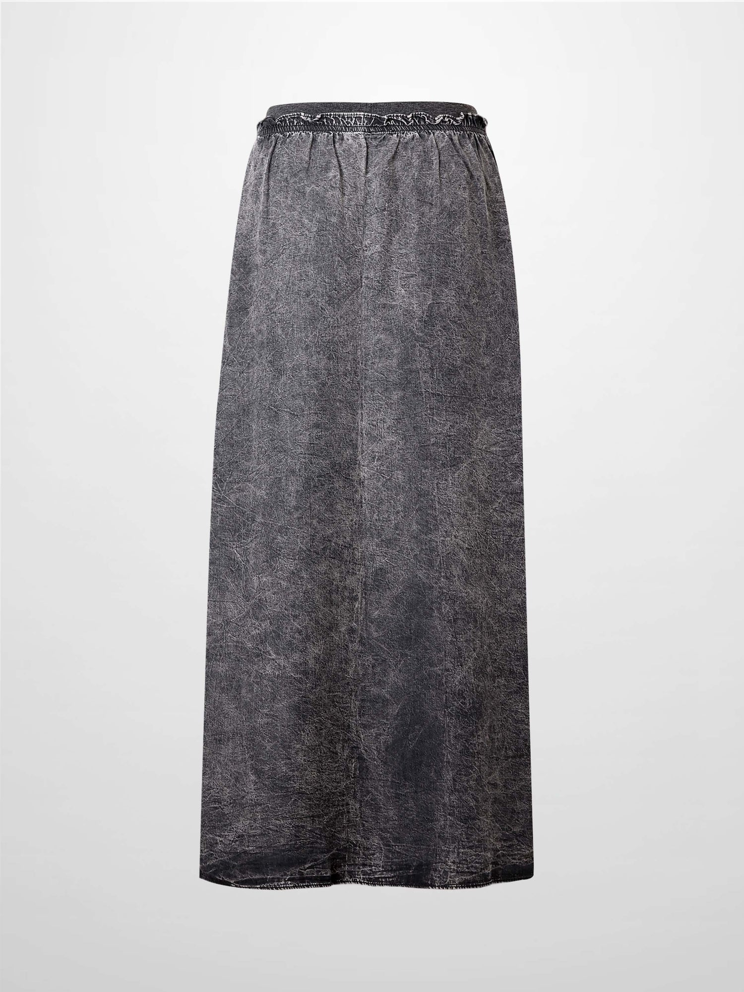 Elastic Ruffle Waist Denim Skirt-Black Wash