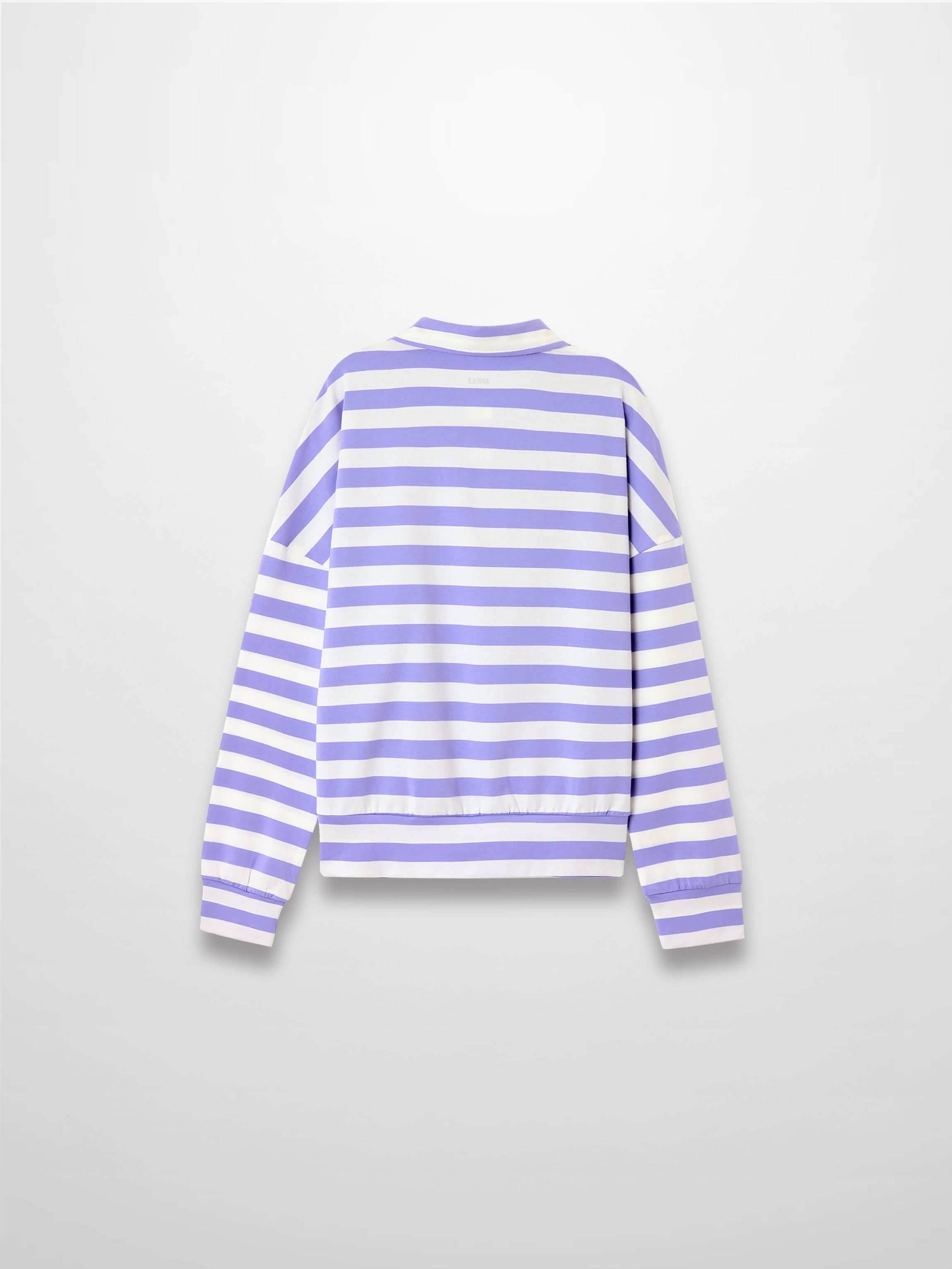 Striped Collar Bomber Tee-Lavender/White