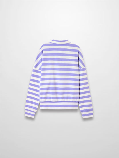 Striped Collar Bomber Tee-Lavender/White