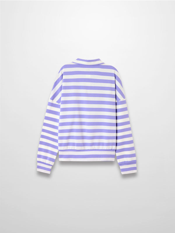 Striped Collar Bomber Tee-Lavender/White