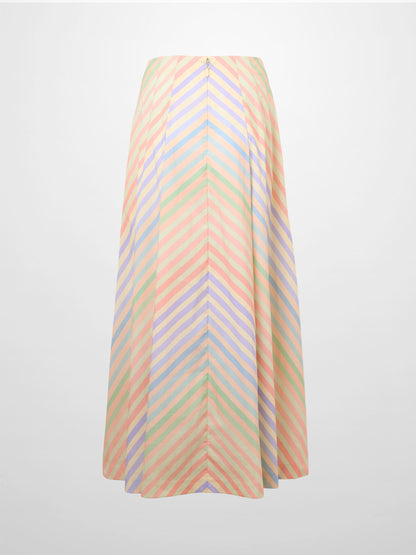 High Waisted Printed Skirt-Pastel Stripe