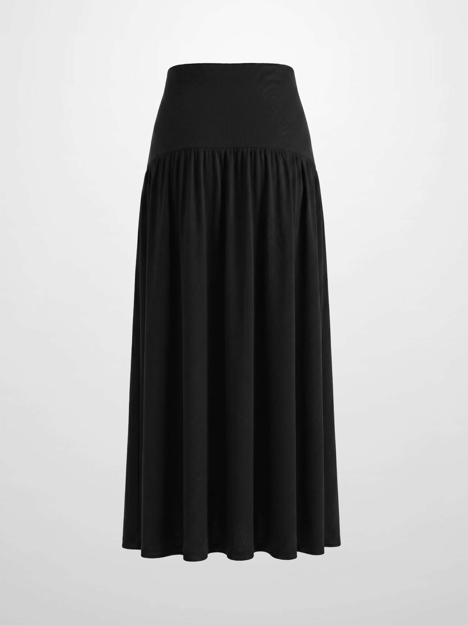 T-Shirt Ribbed Yoke Skirt-Black