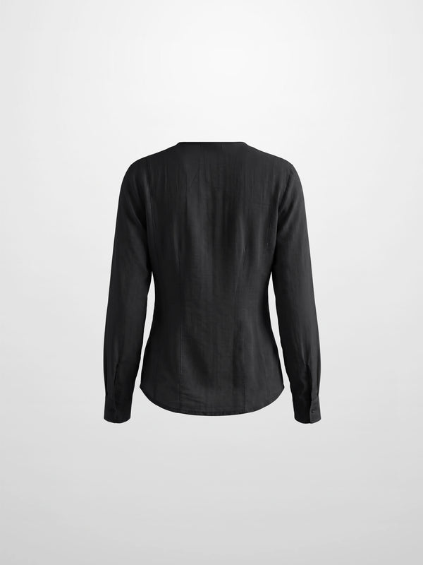 High V Neck Blouse-Black