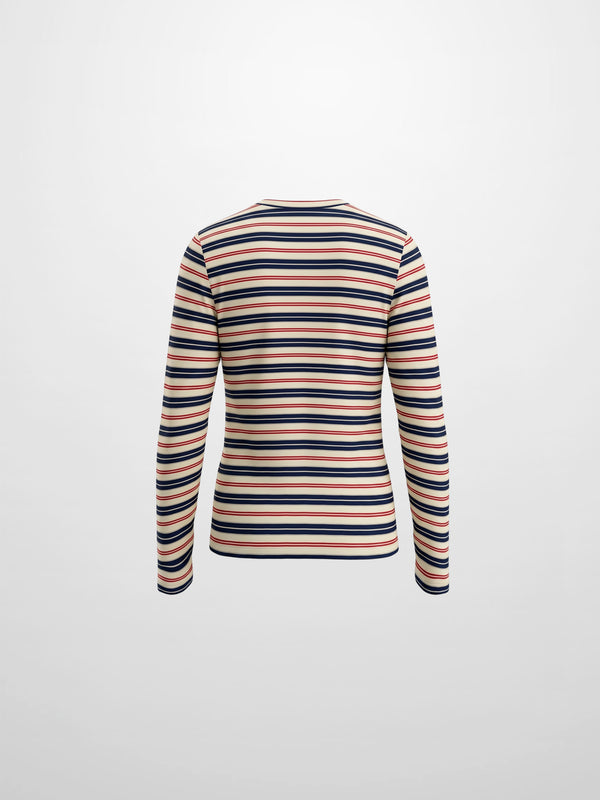 Embroidered Crown Striped Tee-Navy Stripe