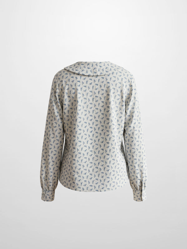 Peter Pan Collar Blouse-Grey Floral