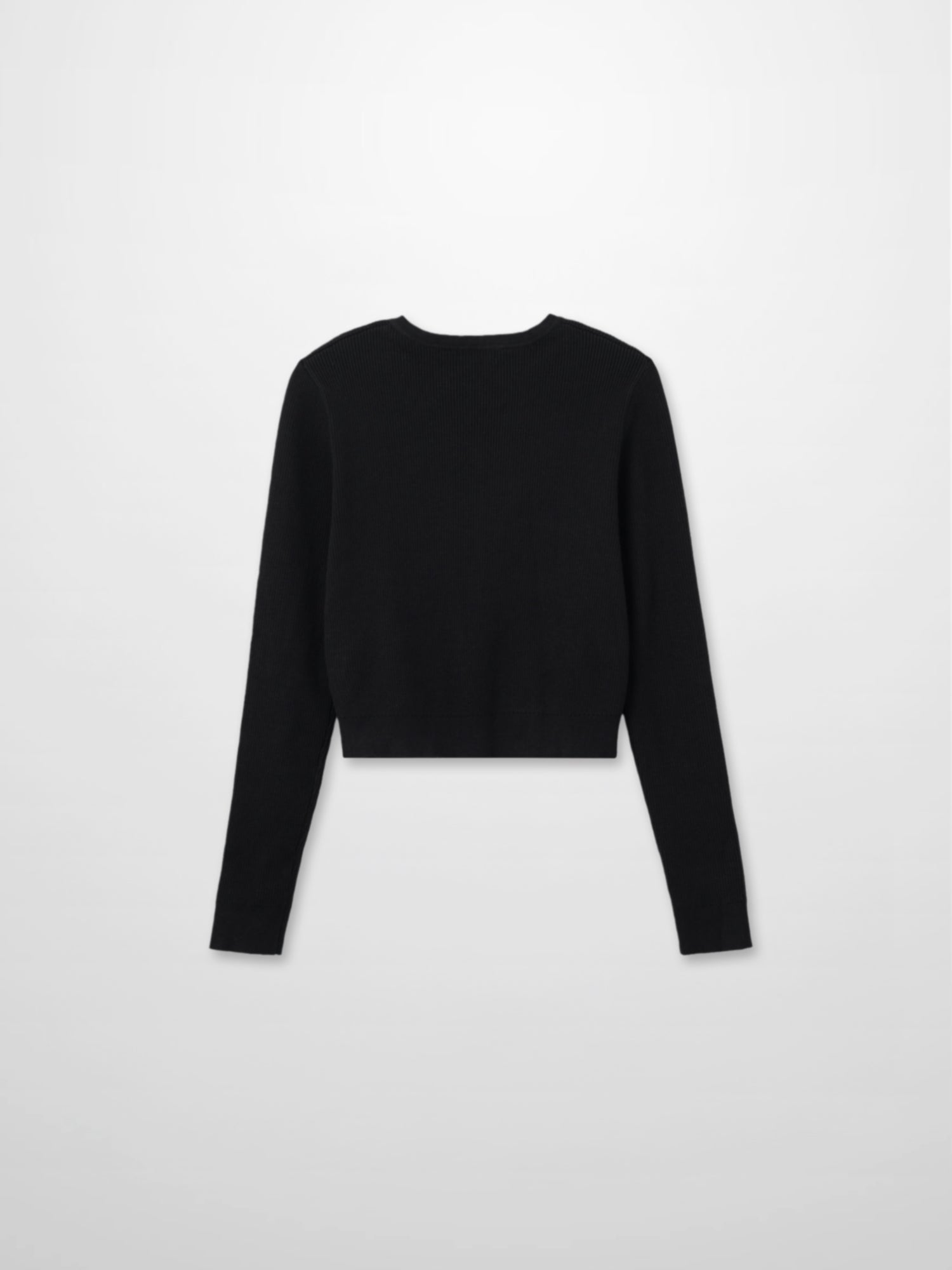 Ribbed Crew Neck Cardigan-Black