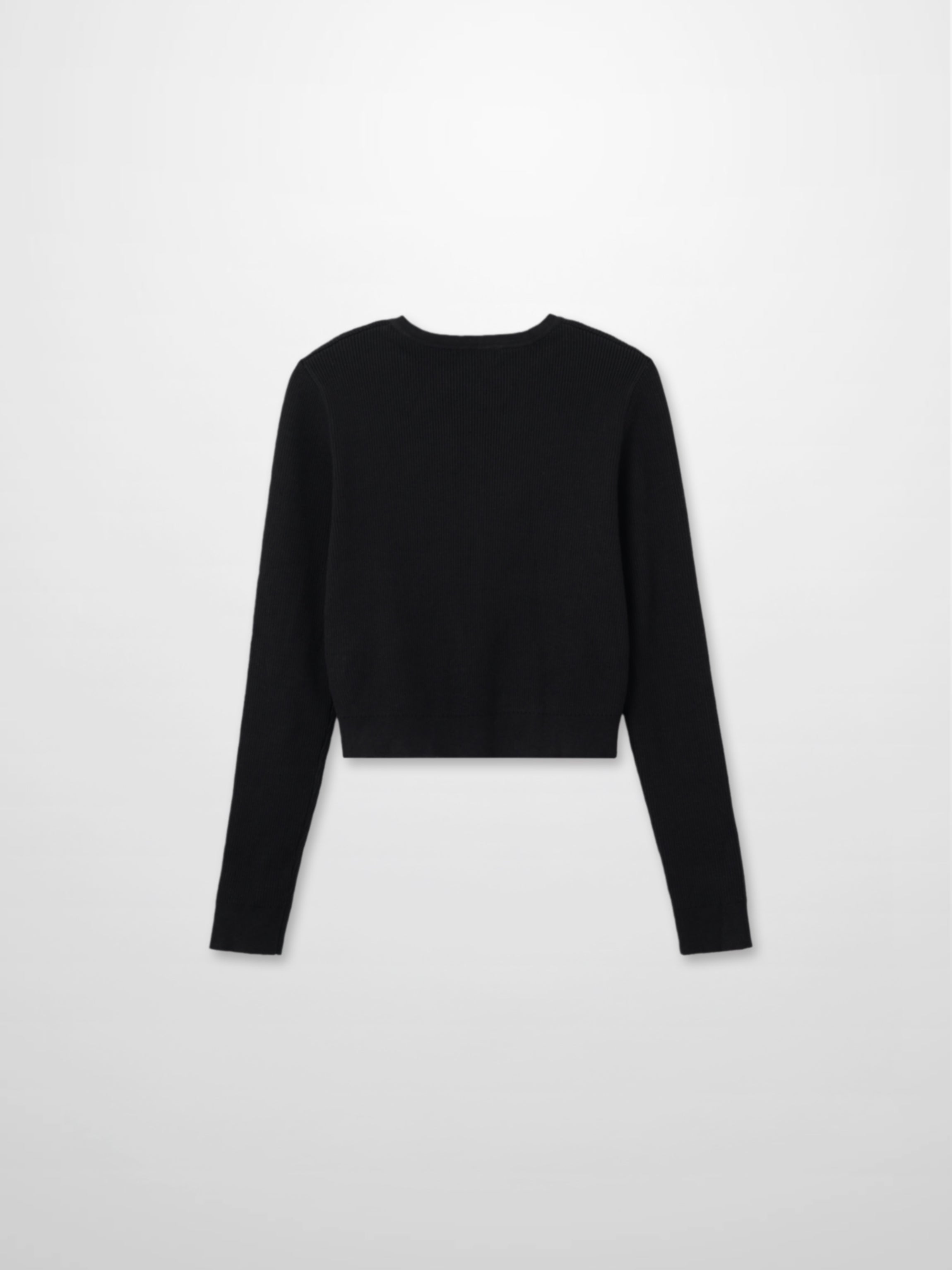 Ribbed Crew Neck Cardigan-Black