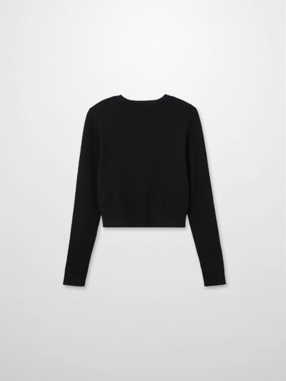 Ribbed Crew Neck Cardigan-Black
