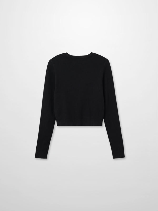 Ribbed Crew Neck Cardigan-Black