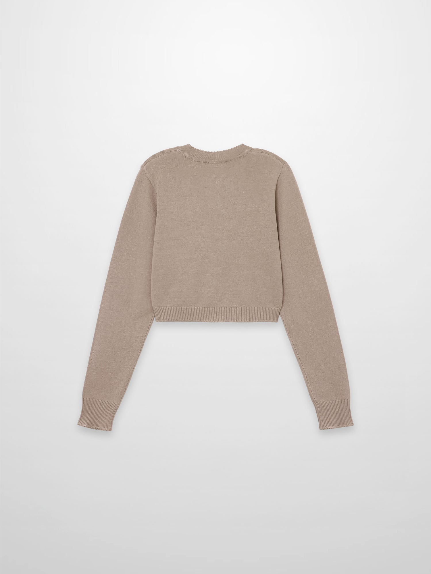 Trim Detail Crew Crop Cardigan-Heathered Latte