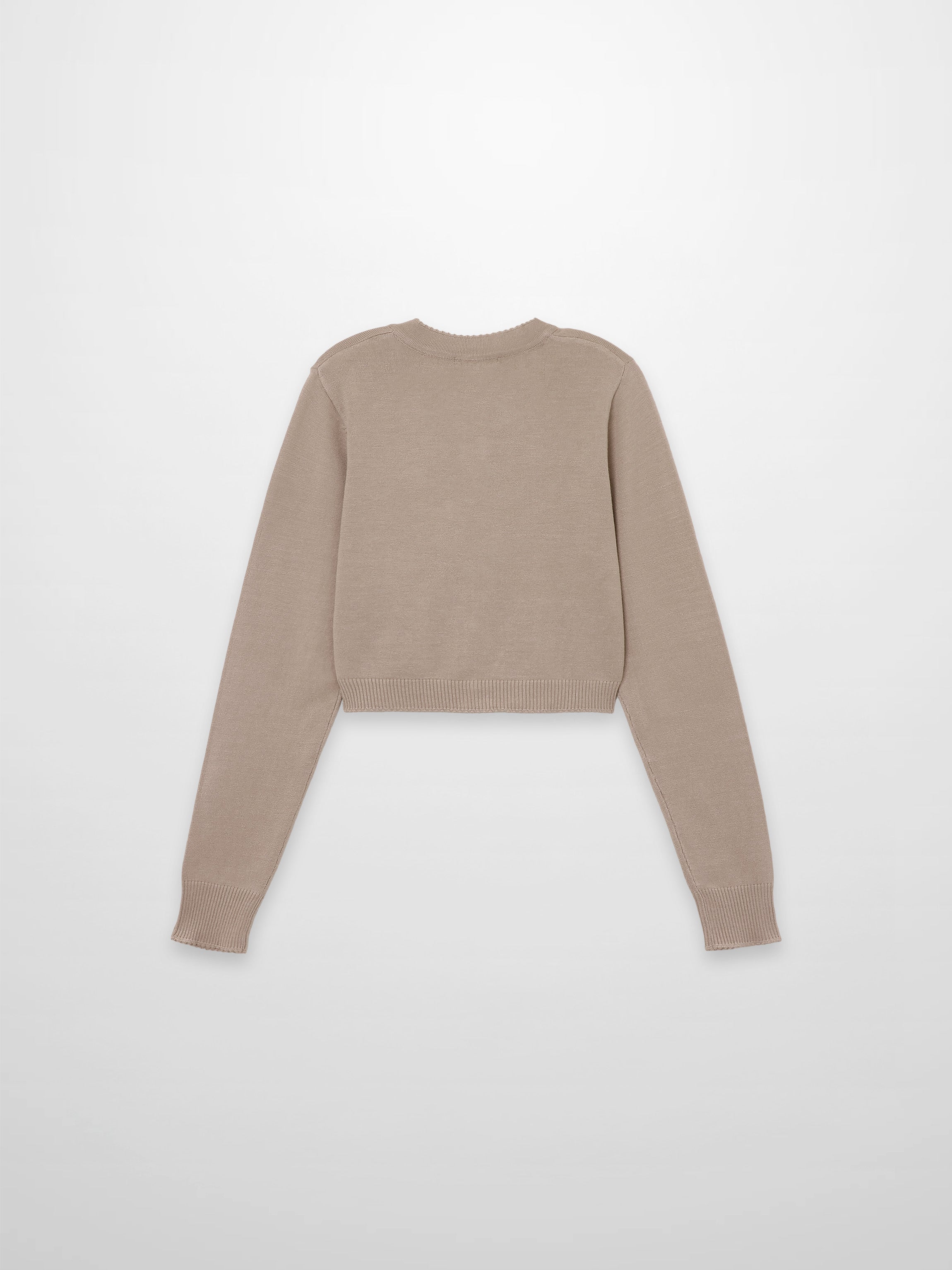 Trim Detail Crew Crop Cardigan-Heathered Latte