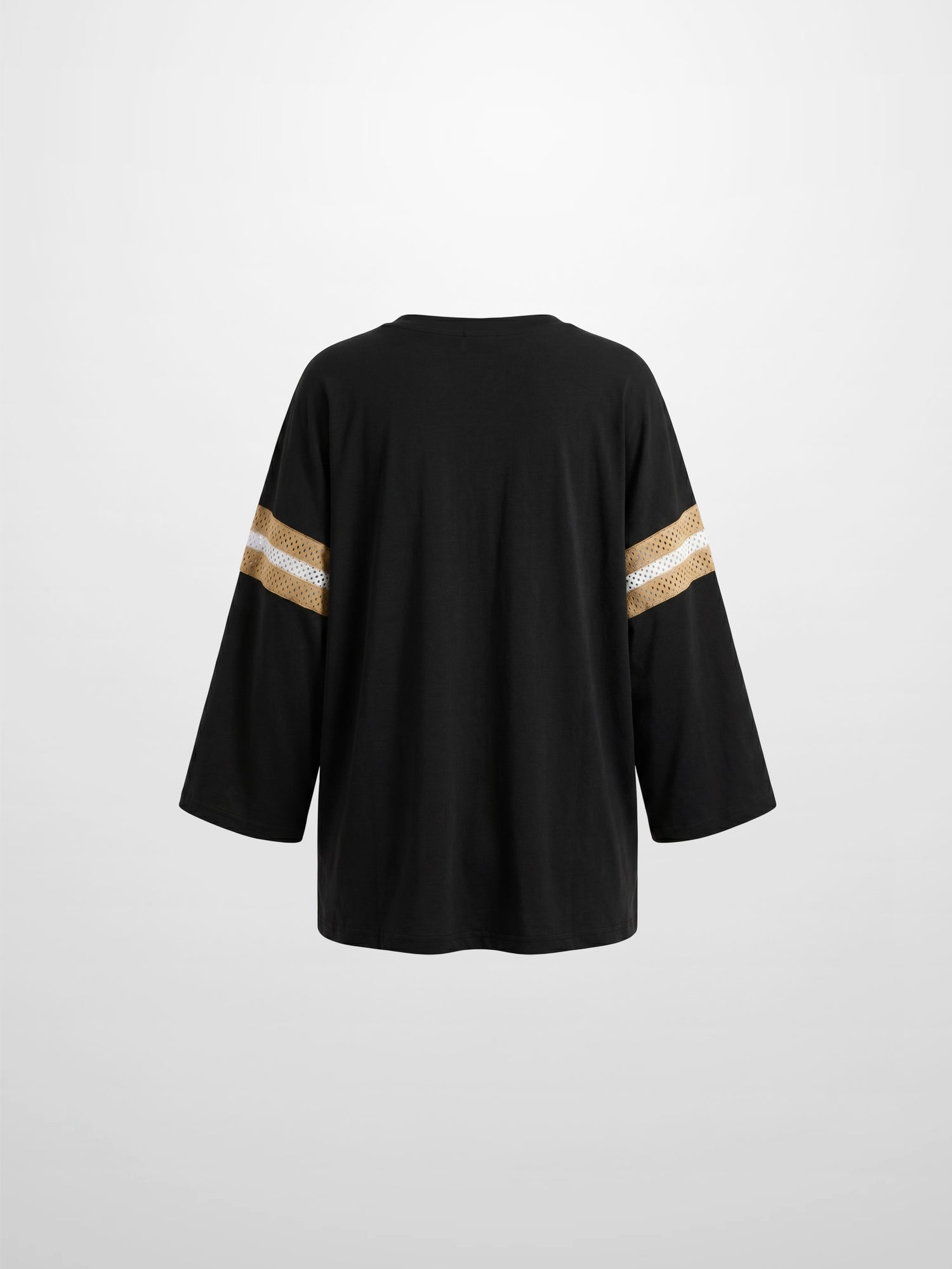 Crochet Stripe Boxy Tee-Black/Tan/White