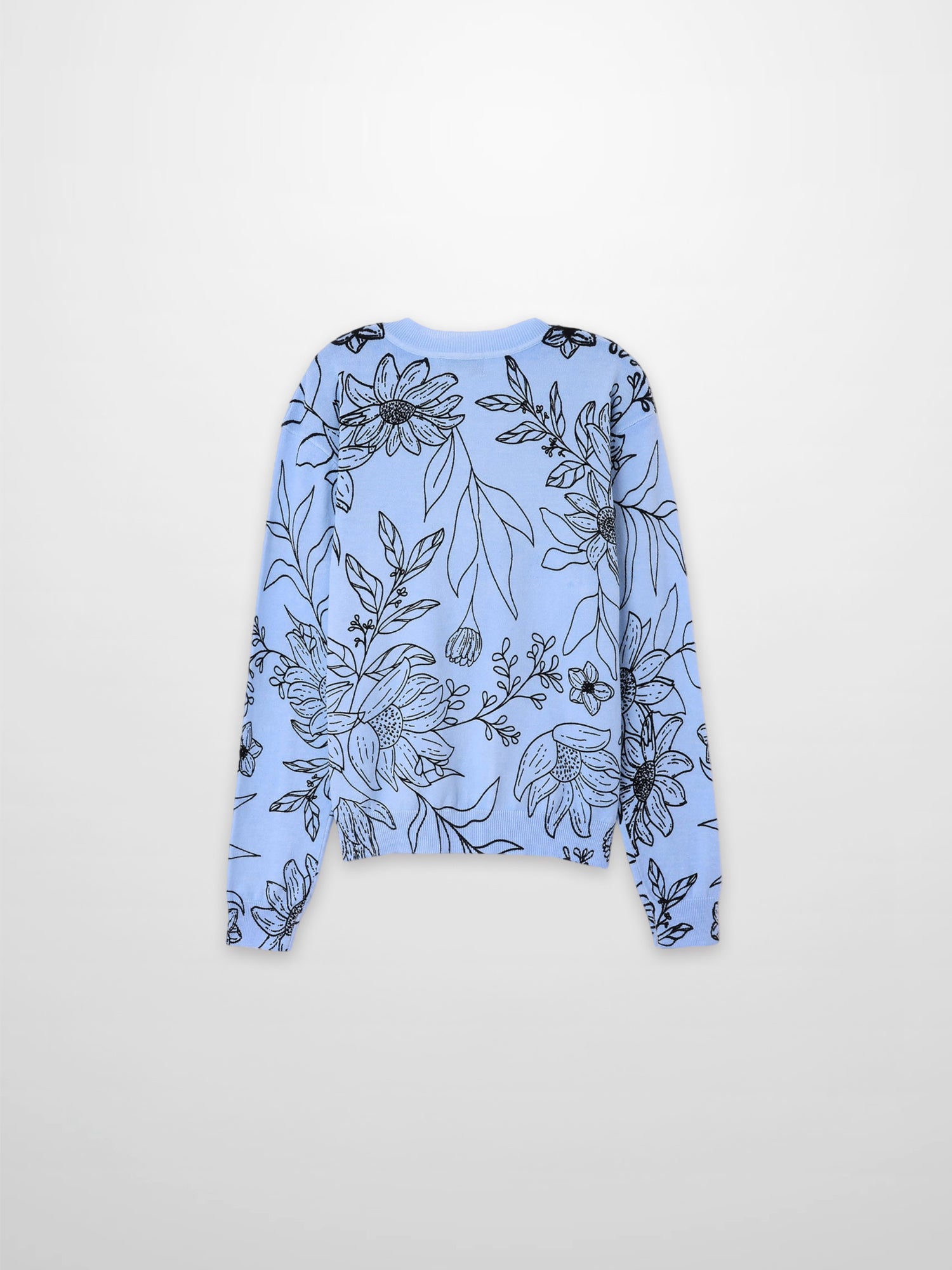 Printed High V Lightweight Sweater-Sketch Flower