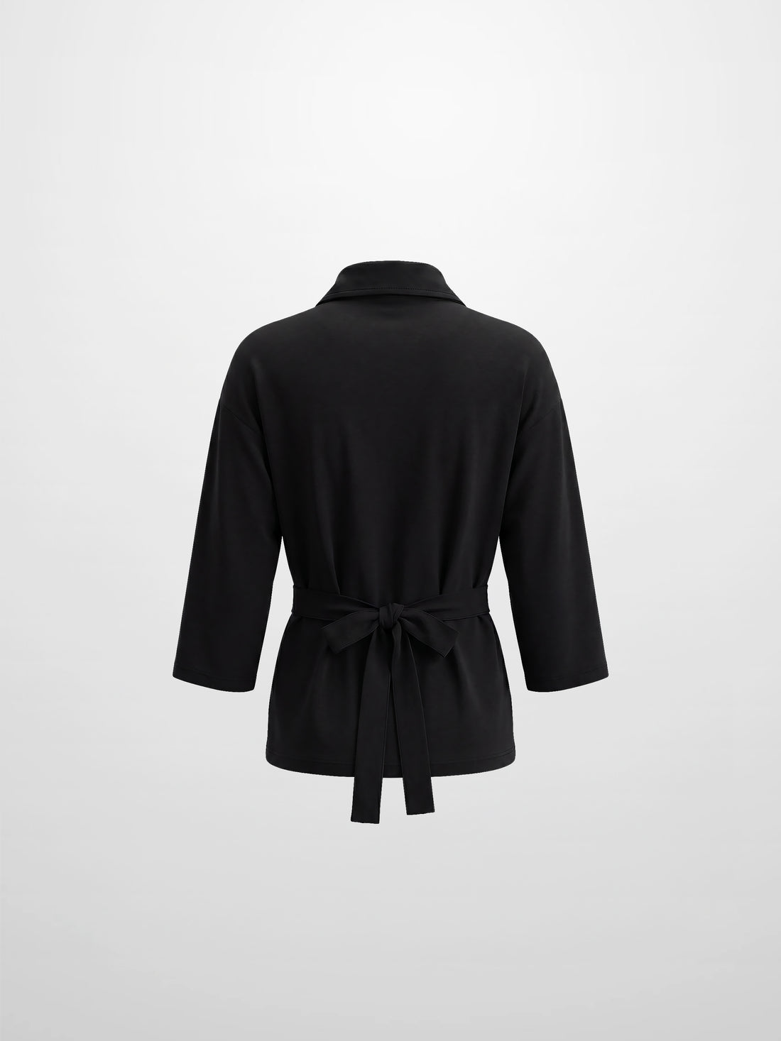 Waist Tie Button Down T-Shirt-Black