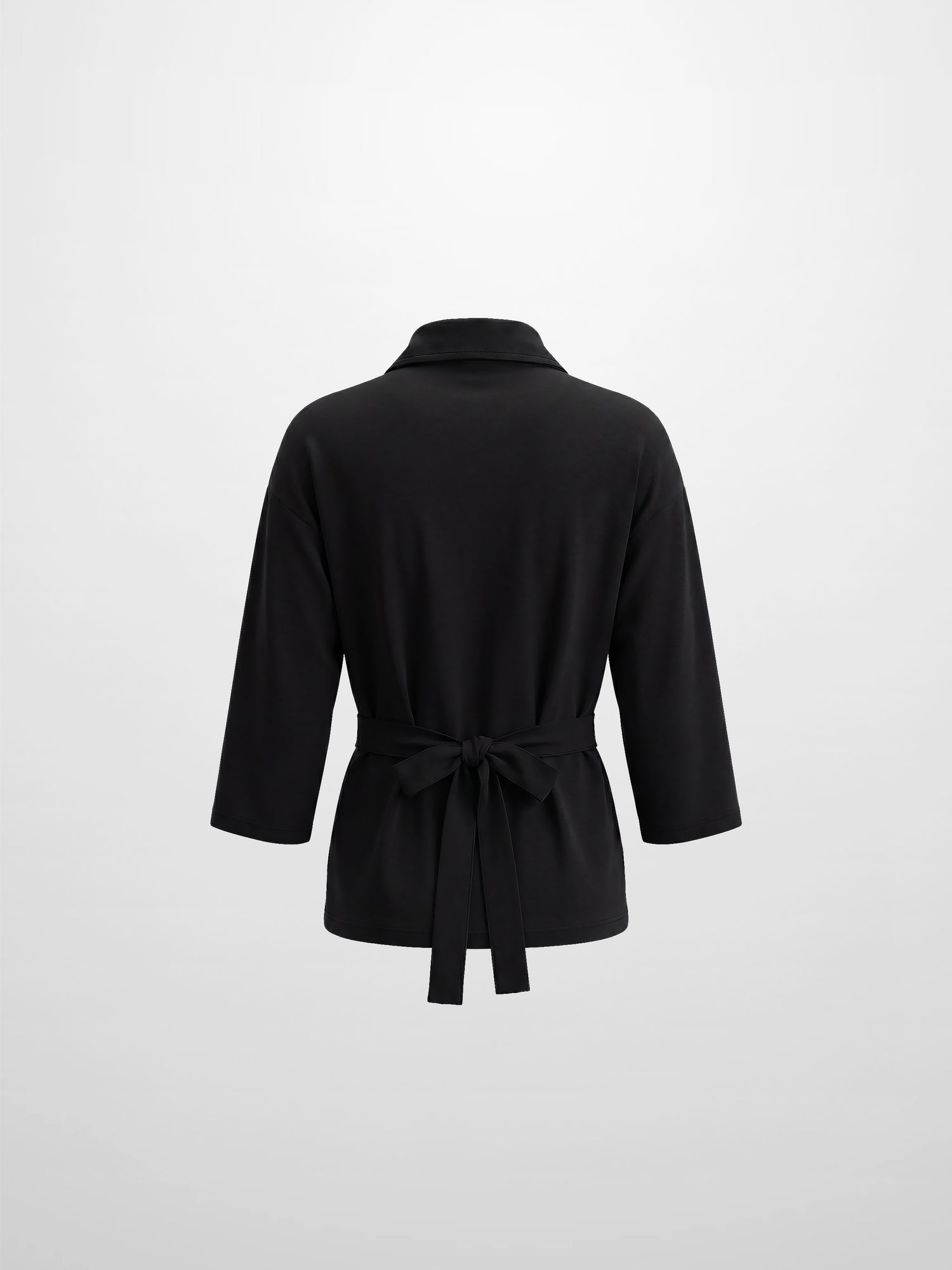Waist Tie Button Down T-Shirt-Black
