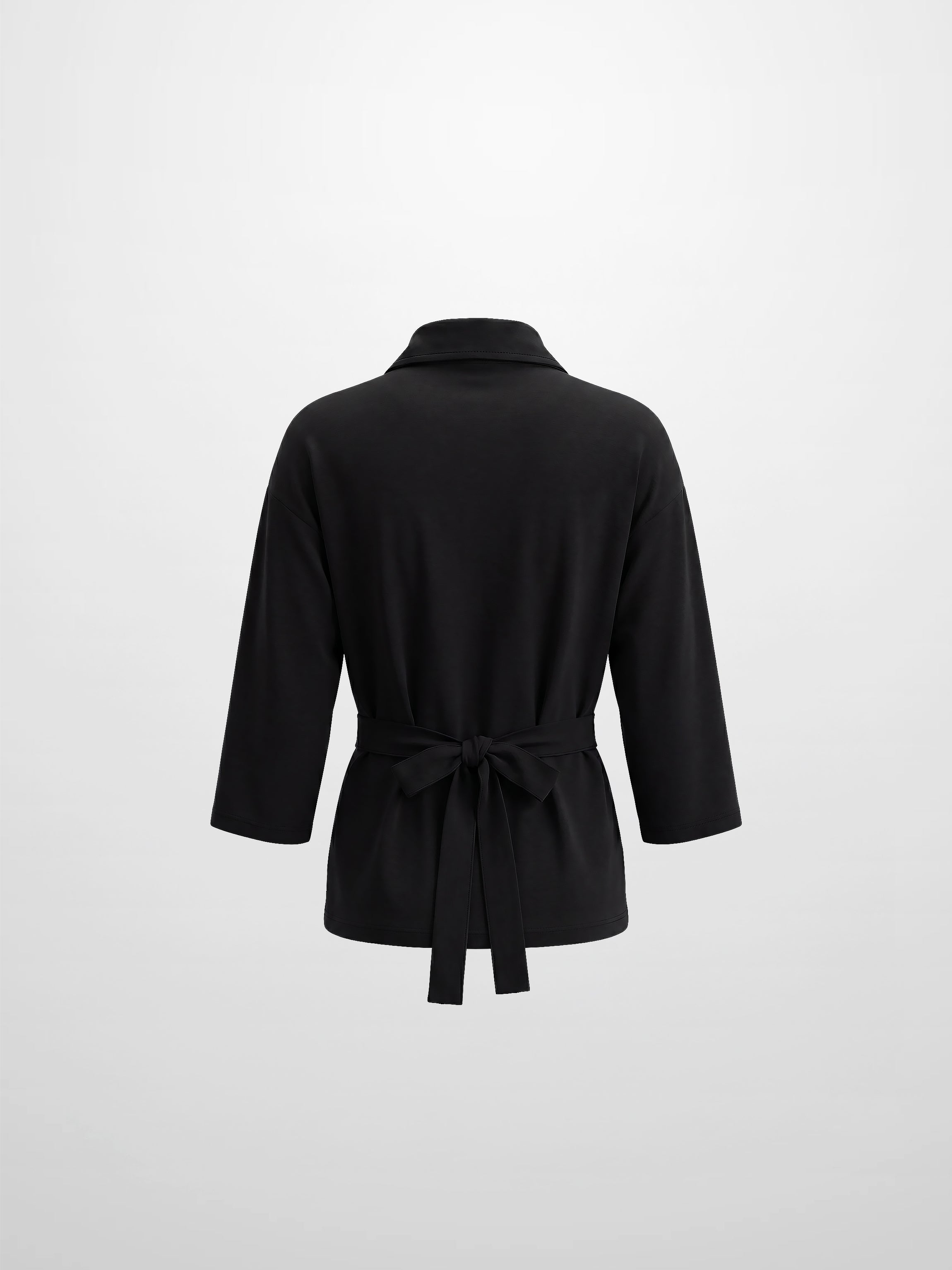 Waist Tie Button Down T-Shirt-Black