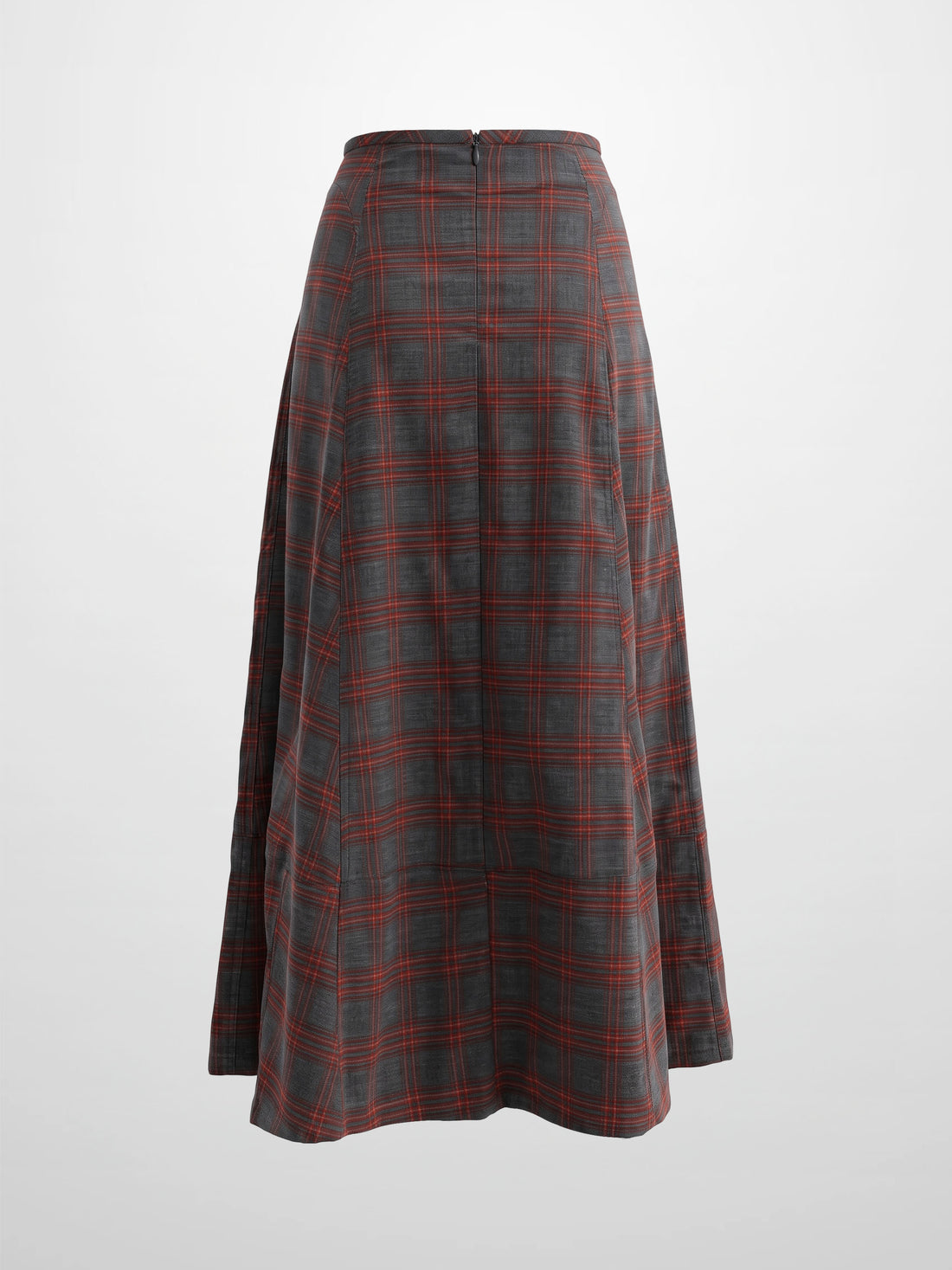 Seamed Flare Skirt - Grey/Rust Plaid