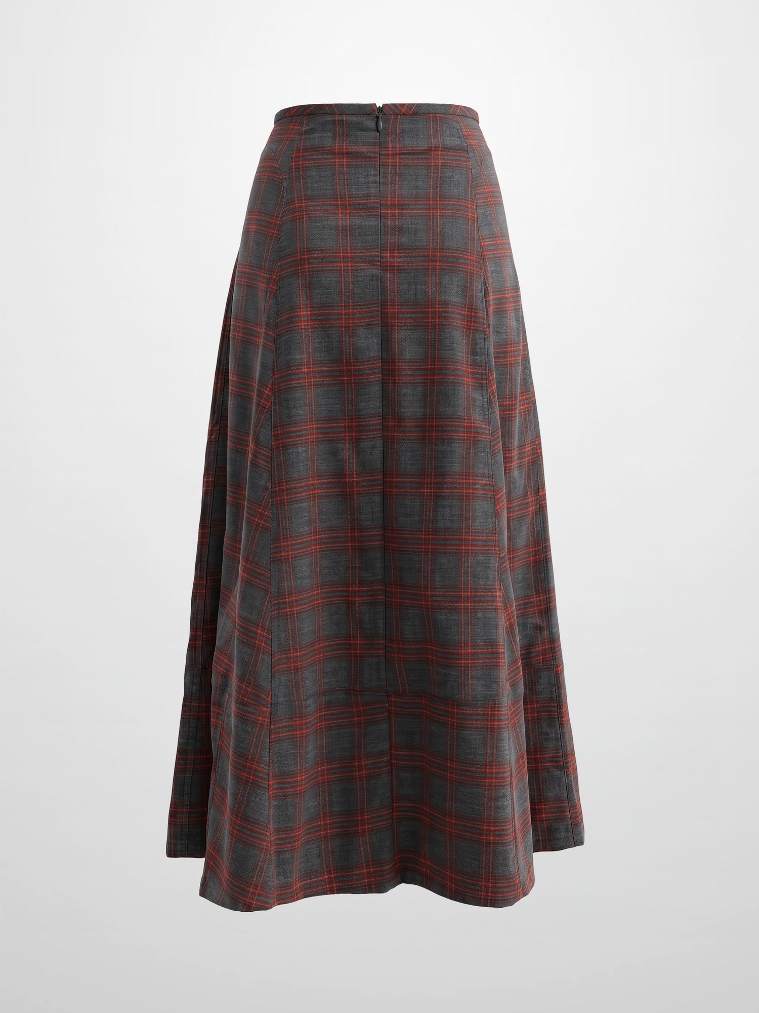 Seamed Flare Skirt - Grey/Rust Plaid